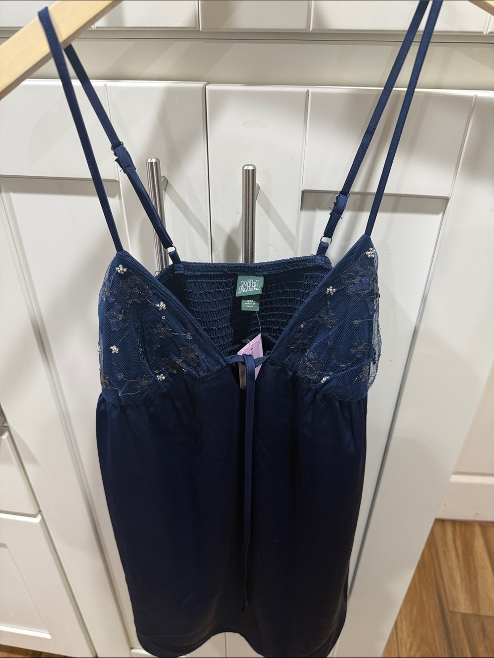 Navy Embroidered Lace-Trim dress